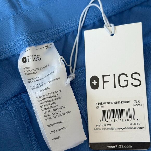 Figs High Waisted Isabel Wide Leg Scrub Pants in Ceil Blue, Size X-Large - Picture 9 of 9